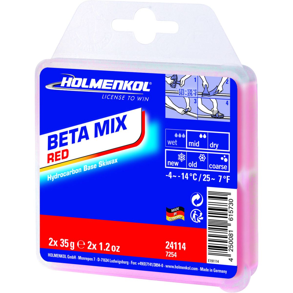 Holmenkol Beta Mix Red, suksivaha, 70g