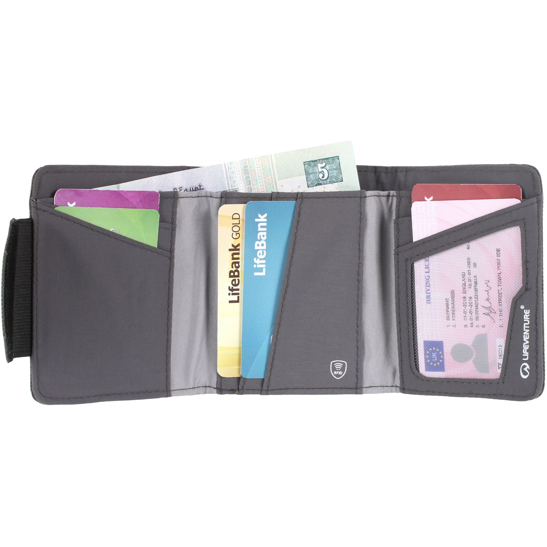 Lifeventure RFID-lompakko, kierrätetyt materiaalit, unisex, harmaa