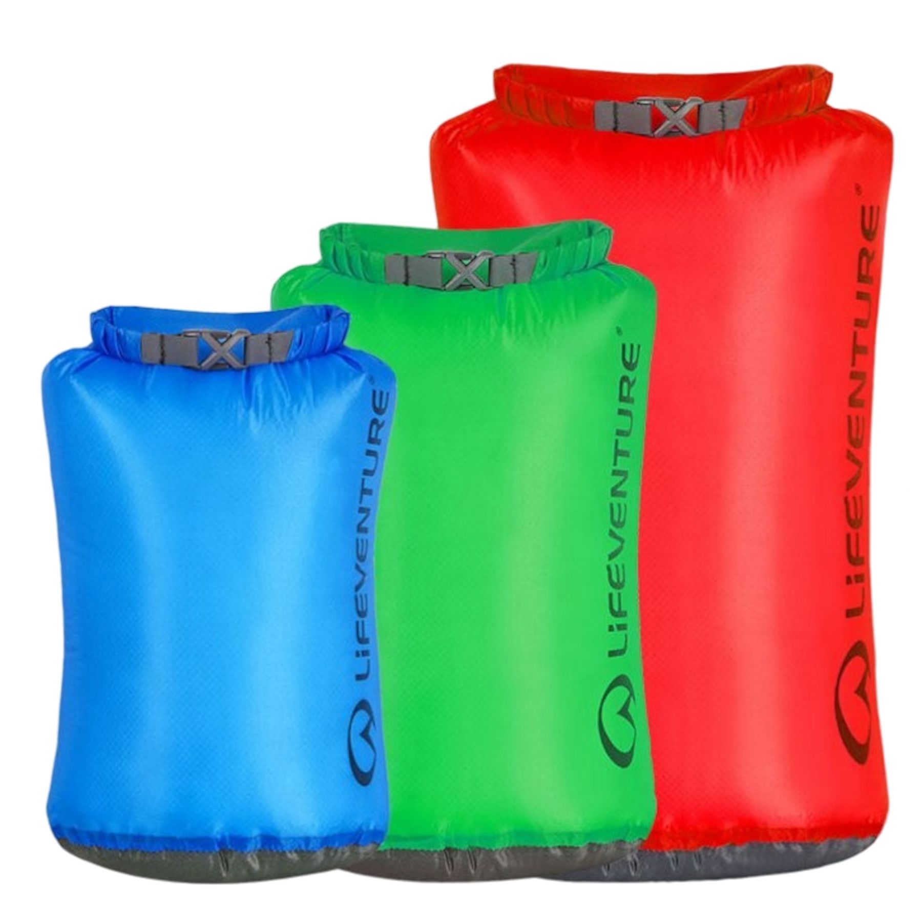 Lifeventure Ultralight Dry Bag Multipack, unisex, sininen, vihreä ja punainen