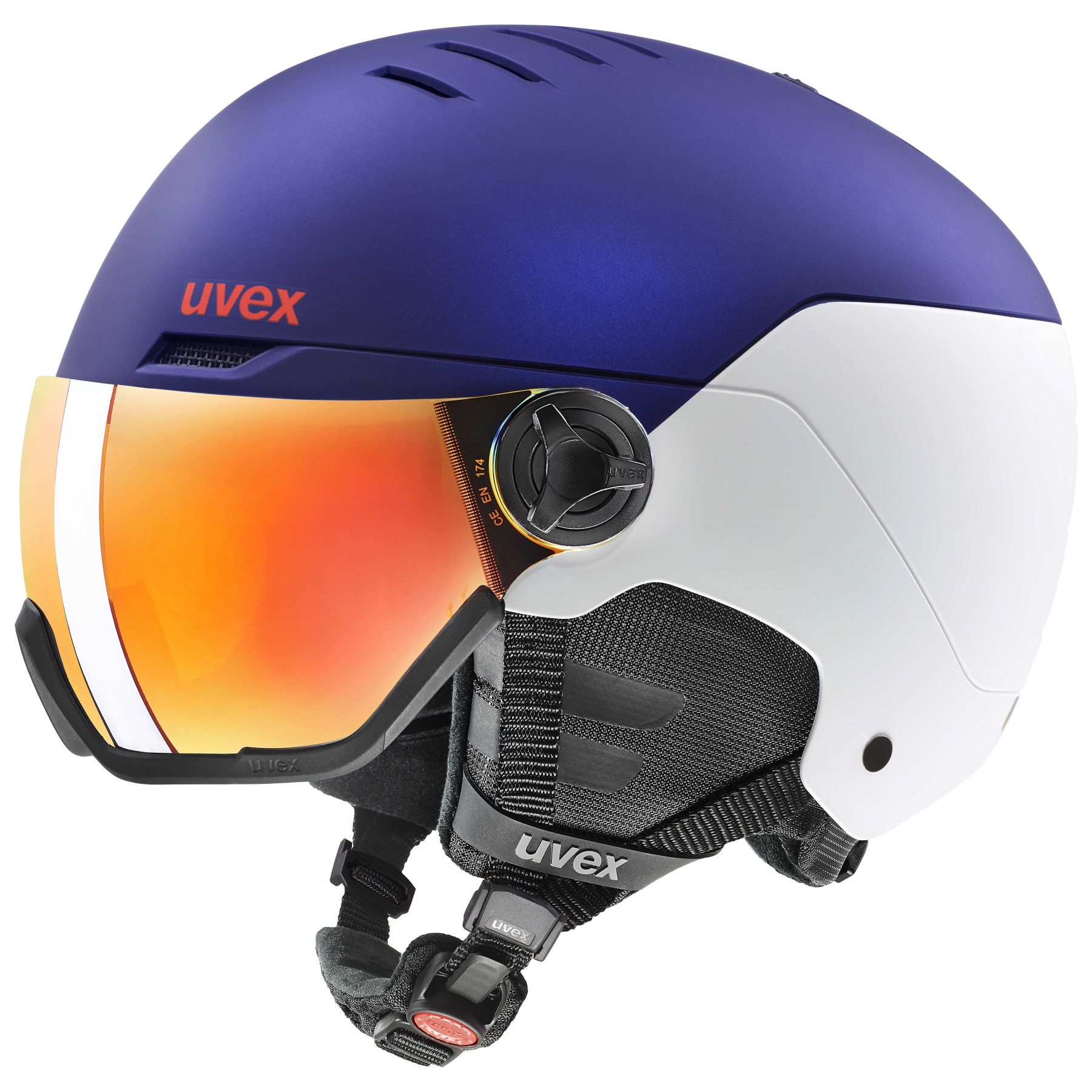 Uvex Wanted Visor laskettelukypärä visiirillä violetti/valkoinen